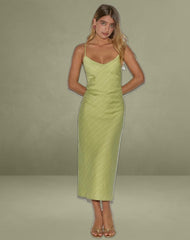 Elayna Midi Dress in Chiffon Stripe Green