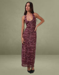 Datari Maxi Dress in Mesh Tonal Paisley Plum