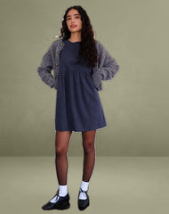 Sheba Mini Dress in Babycord Ink Blue