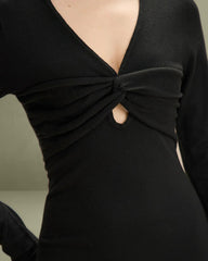 Black V Neck Cut Out Bodycon Sweater Dress