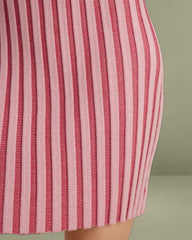 Pink Striped Off The Shoulder Bodycon Sweater Dress