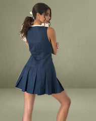 Gitas Button Mini Dress in Poplin Navy