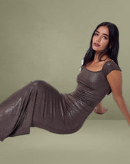 Jolita Maxi Dress in Brown Shimmer