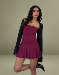 Yasmin Bandeau Mini Slinky Dress in Burgundy