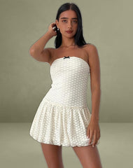 Cryolan Bandeau Mini Dress in Ivory Heart Lace