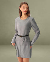 Grey A-Line Long Sleeve Mini Dress