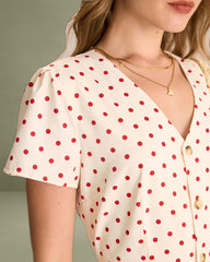 The Beige Polka Dot Button Mini Dress