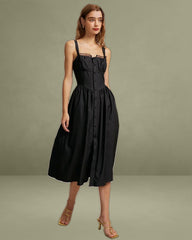 The Black Square Neck Lace Cami Midi Dress