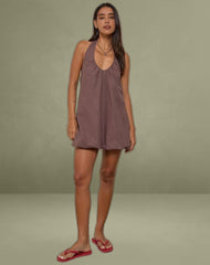 Alcinder Linen Mini Dress in Deep Taupe