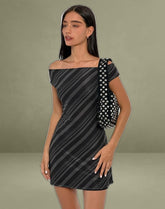 Hari Mini Dress in Irregular Stripe Grey Black