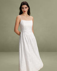 White Embroidery Slip Maxi Dress