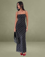 Darsih Maxi Dress in Irregular Stripe Grey Black
