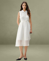 White Striped Sleeveless Midi Dress