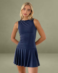 Maisha Open Back Bow Mini Dress in Slinky Navy