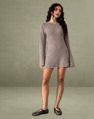 Sevila Long Sleeve Mini Dress in Light Taupe Knit