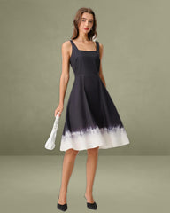 Black Contrast Square Neck Slip Midi Dress