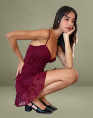 Micaya Mini Dress in Botanical Flower Maroon