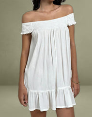Panasi Bardot Babydoll Mini Dress in Off White