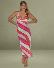 Anira Maxi Dress in Pink Chiffon Painted Stripe