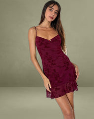 Micaya Mini Dress in Botanical Flower Maroon
