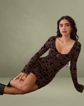 Gizio Long Sleeve Mini Dress in Garden Floral Brown