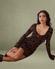 Gizio Long Sleeve Mini Dress in Garden Floral Brown