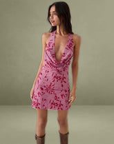 Malora Cowl Mini Dress in Stencil Flower Pink