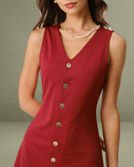 Red V Neck Sleeveless Mini Dress