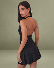 Semary Plunge Wrap Mini Dress in Black
