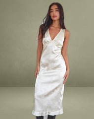 Gastari Midi Dress in Satin Jacquard White