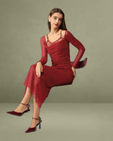 Red See Through Bodycon Maxi Dress