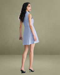 Blue Striped Button Mini Dress