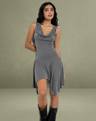 Briar Waterfall Mini Dress in Cupro Grey