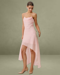 Pink Chiffon A-Line Slip Midi Dress