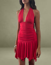 Winslet Plunge Mini Dress in Slinky Red