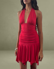 Winslet Plunge Mini Dress in Slinky Red