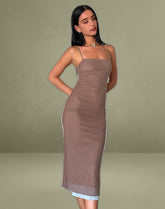 Bisilk Midi Dress in Mesh Brown with Light Blue