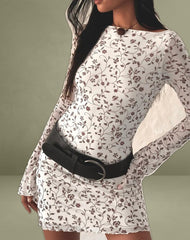 Sevila Long Sleeve Mini Dress in Stem Flower Flock Brown