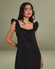 Merrily Smock Midi Dress in Poplin Black