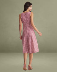 Pink Striped V Neck Sleeveless Midi Dresses