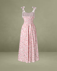 Pink Floral Shirred Slip Midi Dress