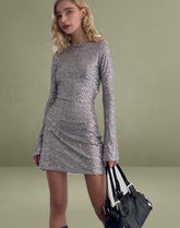Kimberly Open Back Mini Dress in Silver Sequin