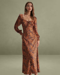 The Brown Sweetheart Neck Zebra Maxi Dress
