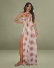 Driti Maxi Dress in Chiffon Blurred Check Peach