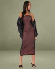 Rosbandi Bandeau Midi Dress in Black Pink Lining