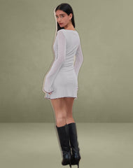 Satoli Mini Dress in Mono Flower Flock Pale Grey