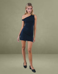 Leona Twist Sleeve Mini Dress in Navy