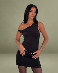 Leona Twist Sleeve Mini Dress in Black