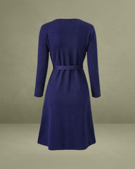 Navy V Neck Wrap Sweater Dress