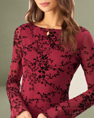 Red Floral Mesh Mini Dress